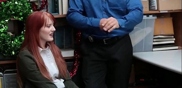  Redhead teen fucks a security guard after they caught her